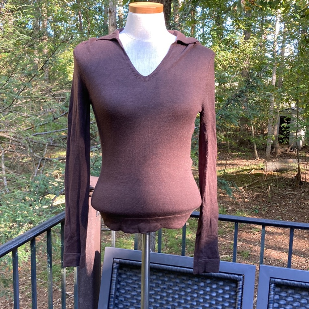 Brooks Brothers brown v-necked long-sleeved sweater 50% merino wool sz. XS